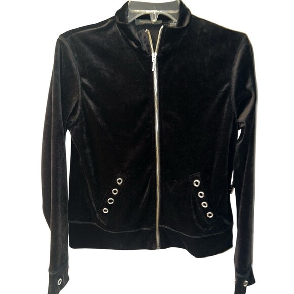 August Silk Sportswear Jacket Womens S black Velour Zip Up Grommet Y2K Glam New - Picture 1 of 9